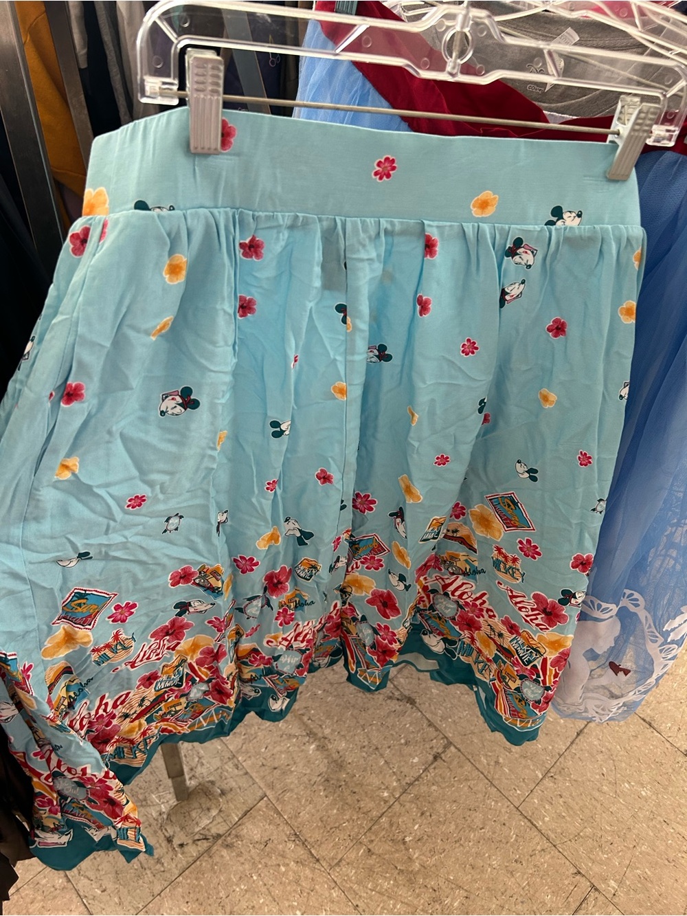 Disney Light Blue Floral & Character Circle Skirt